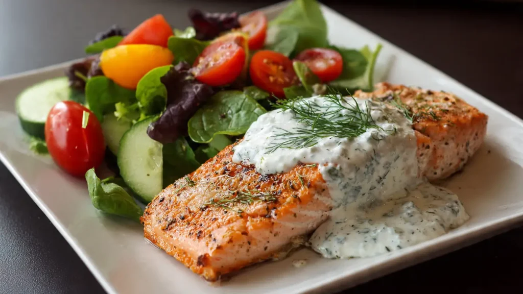 Protein Dinner Two: Baked Salmon with Greek Yogurt Sauce